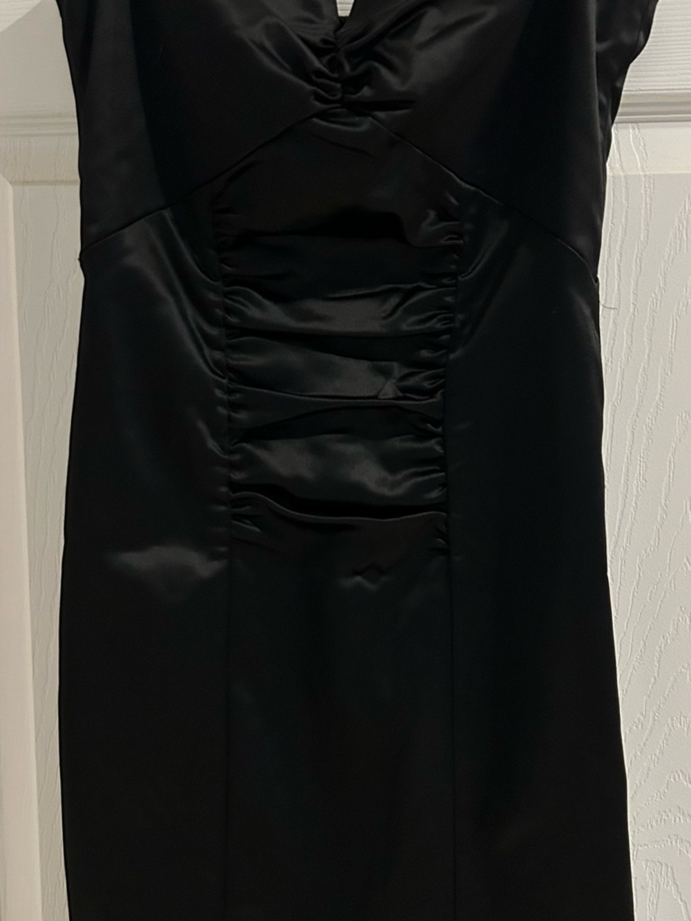 Nicole  Black Satin Ruched Cocktail Dress size 6